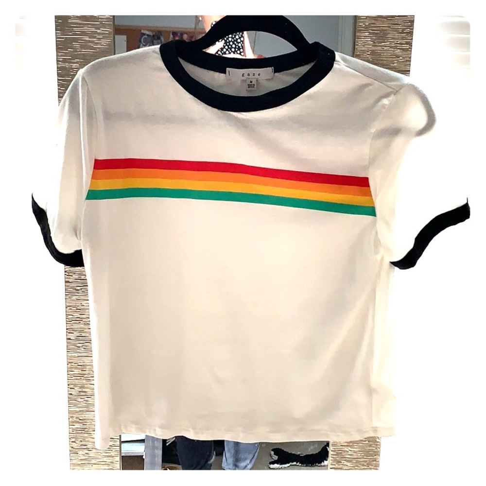 white/rainbow crop top